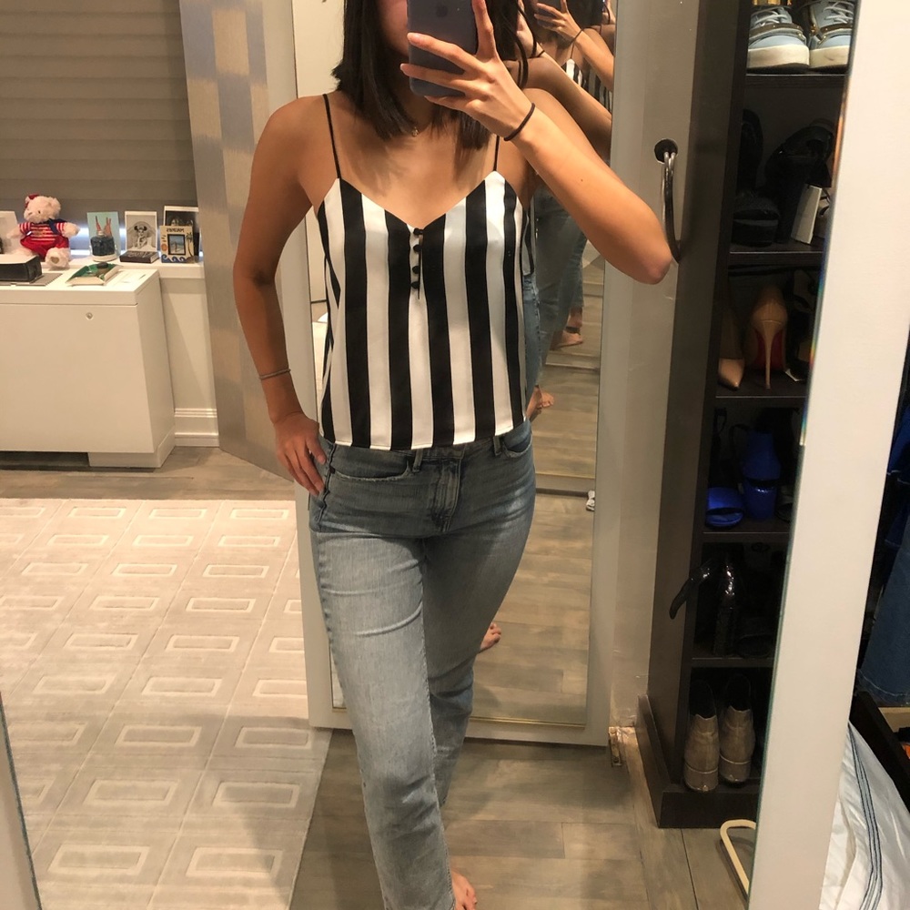Berhska Black & white striped tank with buttons